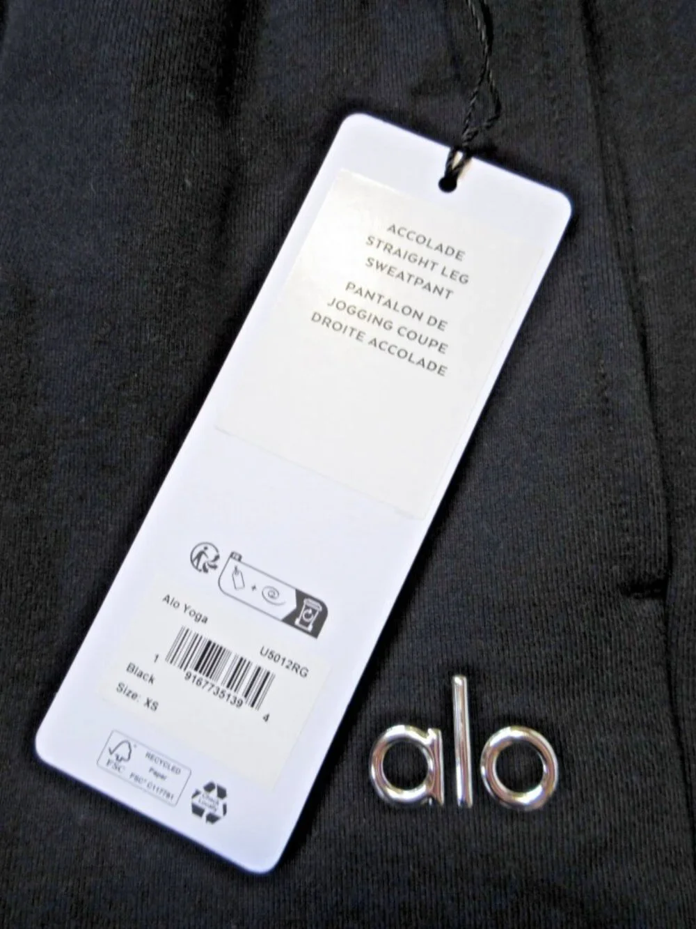 NWT Alo Yoga Unisex U5012RG Accolade Straight Leg Sweatpant in Black XS